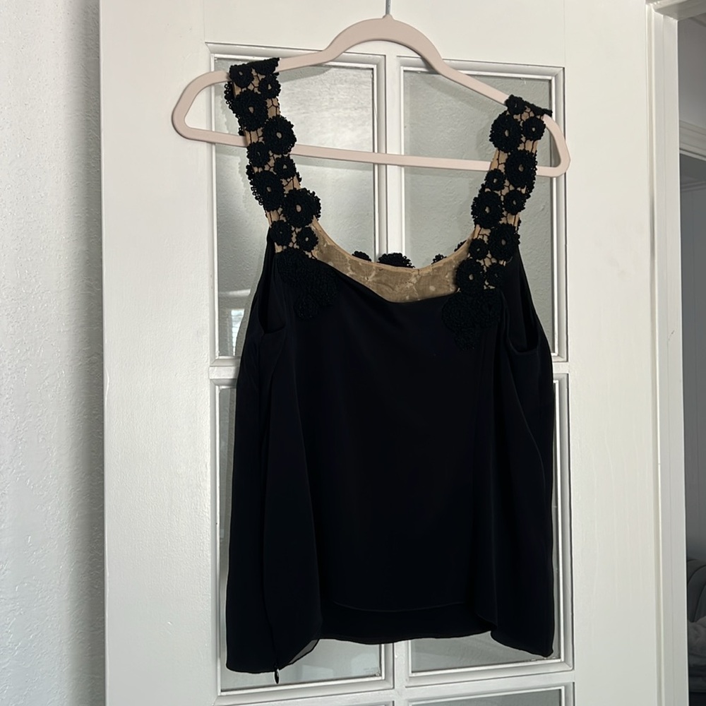 Black Floral Embellished Women's Top 100% silk - Picture 2 of 4